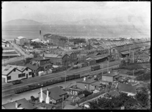 Exterior view of the Petone Railway Workshops, 1928