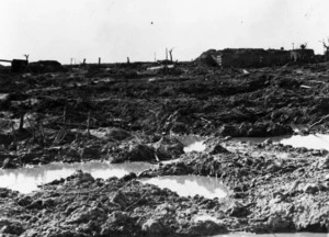 Muddy battlefield, Messines, Belgium, during World War I