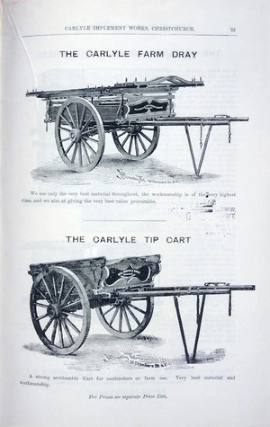 Booth, Macdonald & Co Ltd :The Carlyle farm dray [and] the Carlyle tip cart. [1907].