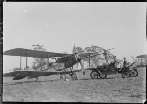 Arrival of the Southern Cross at Christchurch. Plane and car