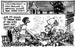 "Life expectancy in New Zealand is growing slower than other places... and it's going to shrink more if you kids don't get OUTSIDE!" 30 September 2010