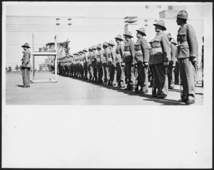 Maori Battalion guard of honour at the New Zealand Centennial Exhibition.