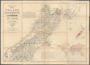 Emigration map of Nelson, Marlborough, and Canterbury, New Zealand, from the most recent surveys and exploration