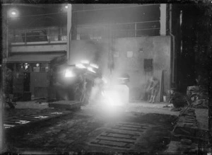 Steel casting with electric furnaces at Hutt Railway Workshops, 1929.