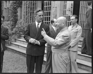 William McMahon Ball and General Shang Chen, at garden party, Commonwealth House, Tokyo