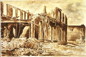 MacNab, Donald George, 1912-1996 :Seaward side of Masonic Hotel, the morning after the earthquake and fire. [19]31.
