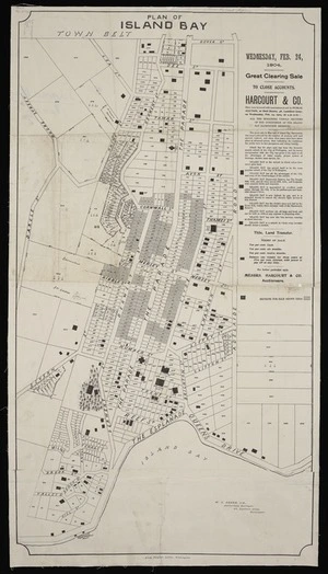 Plan of Island Bay : all the remaining unsold sections of the subdivision of the Island Bay Racecourse Reserve / W.O. Beere, surveyor.