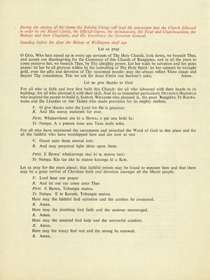 Service of thanksgiving and benediction for the centenary and restoration of Rangiatea, 1848-1948. Otaki, at 11 a.m. on Saturday, 18 March 1950. Order of service. Page 2.