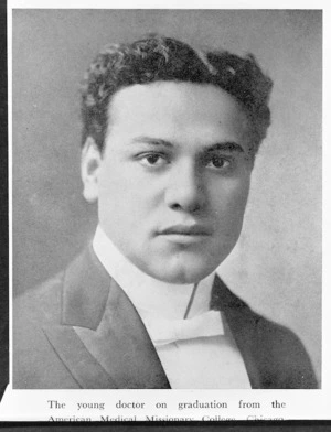 Maui Wiremu Piti Naera Pomare upon graduation from the American Medical Missionary College, Chicago