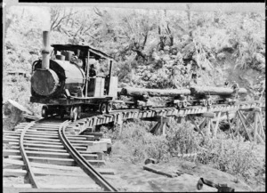 "Knight's tram, Raurimu" hauling logs.