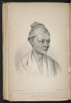 [Merrett, Joseph Jenner] 1816-1854 :Te Kauwau, chief of the Nga Te Whatua Tribe. (see p. 35). Drawn on stone and printed by P. Gauci. Published by T. & W. Boone, London, 1842