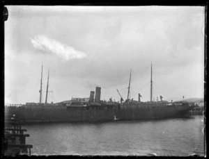 Troopship HMNZT 76 (Aparima) docked at wharf [Albany, Australia?]