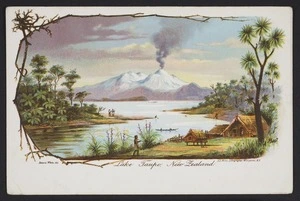 White, Benoni William Lytton, 1858-1950 :Lake Taupo, New Zealand. Benoni White, del. New Zealand Post Card (carte postale) issued by the New Zealand Government Department of Tourist & Health Resorts. W R Bock, sc. A D Willis, Lithographer, Wanganui, NZ [1902-1905?]