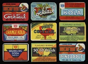 Wolfe Bros Ltd :[Nine further soft drink labels for compound and flavoured beverages. ca 1935-1964?]