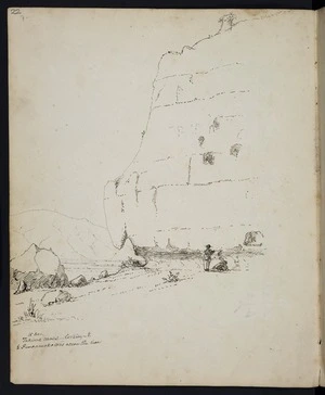 Mantell, Walter Baldock Durrant, 1820-1895 :Takiroa caves looking N. to Punaamokatore across the rise. 15 December [1851]