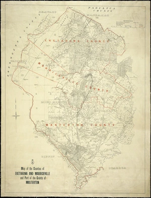Map of the counties of Eketahuna and Mauriceville and part of the county of Masterton