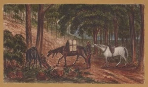 Griffith, E :Border police, Australia Felix. Halt in a stringy bark forest. July, 1841