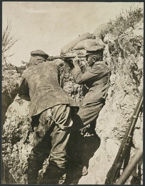 World War I soldiers in a trench during the Gallipoli campaign in Turkey