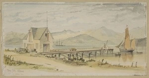 [Hodgkins, William Mathew] 1833-1898 :Town jetty, Akaroa w Mr Latters store. [1868]