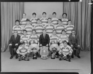 Marist Brothers Old Boys Rugby Football Club, Wellington, senior 1st division team, with shield, 1970