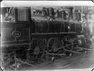 N class steam locomotive, NZR 34, 2-6-2 type, being weighed at the Petone Railway Workshops.