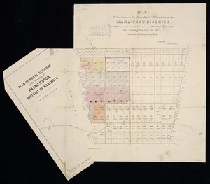 [Creator unknown] :Plan of sections in the township of Palmerston in the Manawatu district [map with ms annotations]. To be thrown open for selection on deferred payments on Tuesday 19th. Nov., 1872
