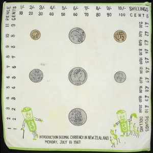 [Child's handkerchief]. Introduction [of] decimal currency in New Zealand. Monday, July 10, 1967.