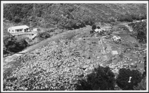 Flood debris from Kopuawhara No. 4 public works camp, Mahia Peninsula