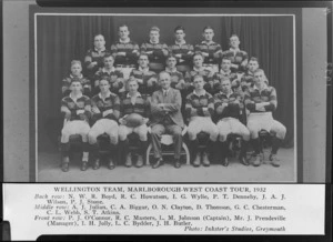 Wellington Rugby Football Union representative team versus Marlborough-West Coast tour, 1932 - Photograph taken by Inkster's Studios, Greymouth