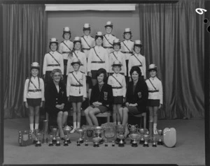 Crystal Cadets marching team of 1969 with trophies and shields