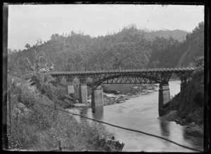 View of the road bridge spanning the Manawatu Gorge, ca 1903
