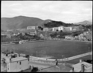 View of the Basin Reserve and surrounding buildings