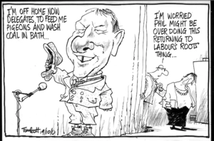 "I'm off home now delegates, to feed me pigeons and wash coal in bath..." "I'm worried Phil might be overdoing this returning to Labour's roots thing..." 19 October 2010