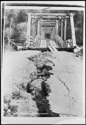 The approach to Matakitaki Bridge, Murchison, after the 1929 Murchison earthquake