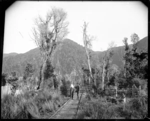 Unidentified men standing on the railway line of the Ferntown Incline, Collingwood