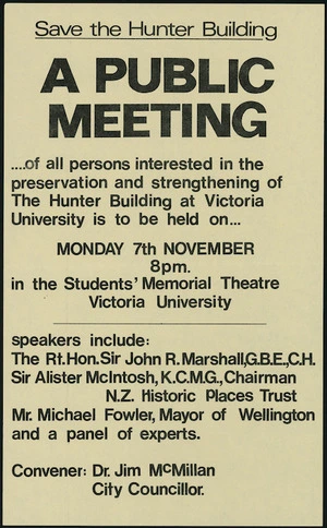 Poster - Save the Hunter building, a public meeting