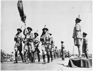 General Sir Bernard Freyberg takes the salute at the parade of the 3rd Greek Brigade, Taranto, Italy