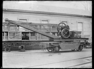 Five ton hand crane on a wagon at the Petone Railway Workshops