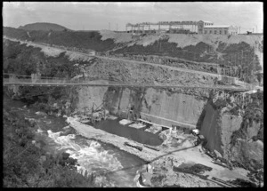 View of the Arapuni Dam under construction, circa 1928.