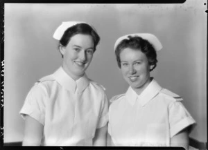 Two nurses, including Miss Kelly, Wellington Hospital, State Final, November 1955