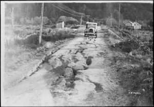 Fissures in a country road in Murchison, after the 1929 earthquake