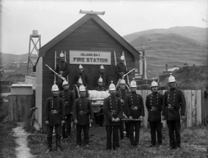 Firemen outside the Island Bay Fire Station