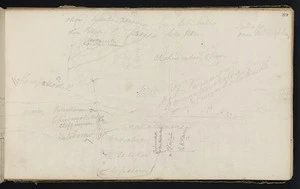 Mantell, Walter Baldock Durrant 1820-1895 :[Part of] Takapo over Mt Elephant [Drawn by Te Wharekorari. 1848]