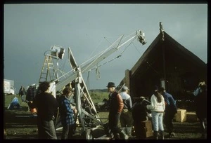 Once were warriors crew setting up crane shot at marae, Auckland