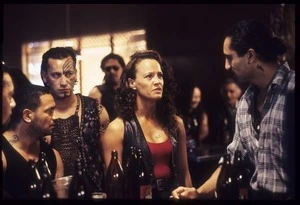 Once were warriors production still of Beth Heke confronting Bully in bar