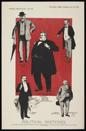 Bowring, Walter Armiger 1874-1931 :Political sketches - Christchurch ; Phineas Selig for the Christchurch Press Co. Ltd 1903