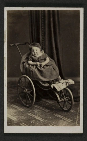 Sherlock, William (Christchurch & Reefton) fl 1875-1890 : Portrait of unidentified young child in baby carriage