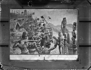 Photograph of the reproduction of a painting by James I McDonald, "He taua! He taua", painted in 1906