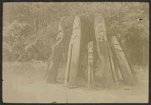 Leggatt, T Watt (Rev) fl 1887-1908 :Photograph of drums in a village square, Malekula, New Hebrides