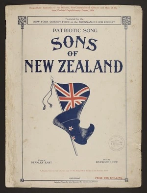 Sons of New Zealand : patriotic song / words by Stanley East ; music by Raymond Hope.